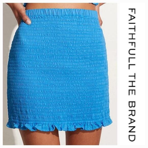 NWT Faithfull the Brand Esti Shirred High-Waisted Mini Skirt Sz. 8 Turquoise - Picture 1 of 12